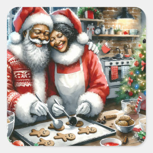 Mr and Mrs Clause Cute Christmas Square Sticker