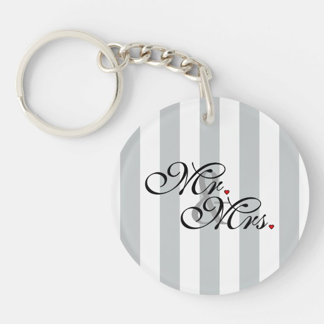 Mr. and Mrs. Click to Customize Colour Stripes Keychain (Front)