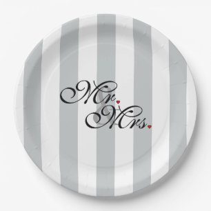 Mr. and Mrs. Click to Customize Colour Stripes Paper Plate