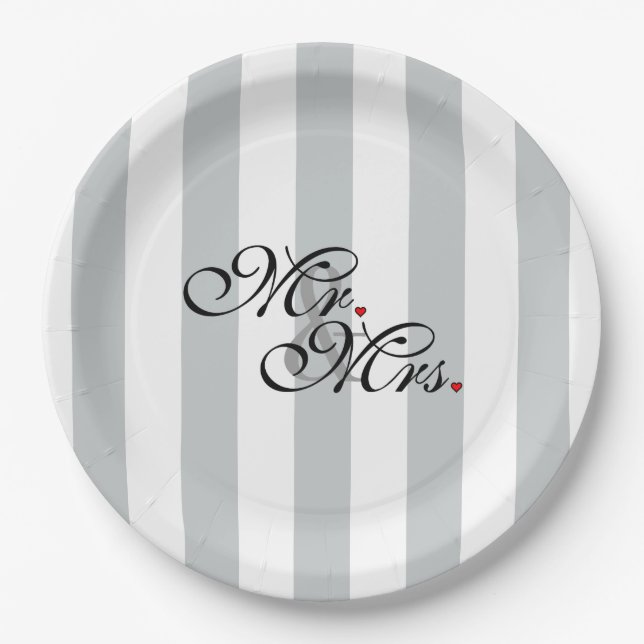 Mr. and Mrs. Click to Customize Colour Stripes Paper Plate (Front)
