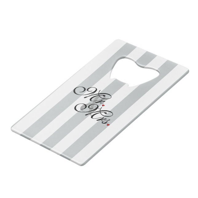 Mr. and Mrs. Click to Customize Colour Stripes Wallet Bottle Opener (Front Angled)