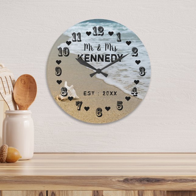 Mr And Mrs Coastal Beach Wedding Large Clock (Mr And Mrs Coastal Beach Wedding Large Clock)