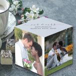 Mr and Mrs Custom 4 Wedding Photo Cube<br><div class="desc">Lovely wedding photo gift which you can personalize with 4 photos, the newylwed couple's last name and their wedding date. The photo template is set up ready for you to add 4 of your favourite photos around the sides of the cuble. The top face is a soft blue grey with...</div>