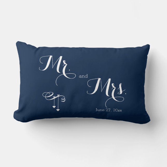 Mr. and Mrs. Customized Blue Wedding Pillows (Front)
