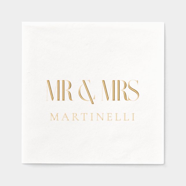 Mr and Mrs customized moder design Foil Napkins (Front)