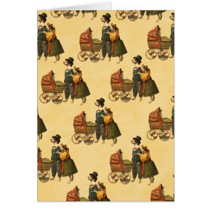 Mr and Mrs Dog and Puppy Vintage Wallpaper 1899