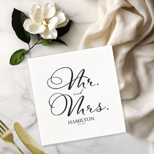 Mr. and Mrs. - Elegant Black Script  Wedding Napkin