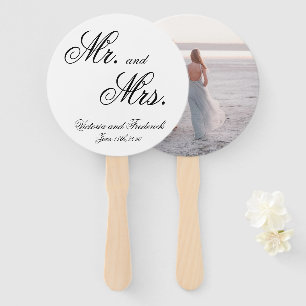 Mr. and Mrs. Elegant Calligraphy Photo Wedding Hand Fan