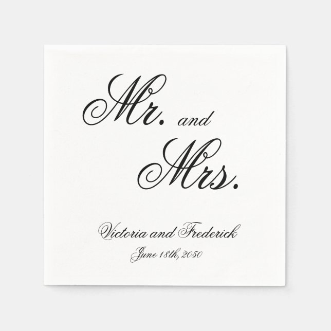 Mr. and Mrs. Elegant Calligraphy Wedding Napkin (Front)