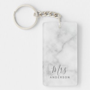 Mr and Mrs   Elegant Marble Modern Script Wedding Keychain