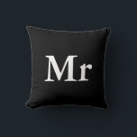 Mr and Mrs | elegant modern matching couple Throw Pillow<br><div class="desc">"Mr and Mrs" Matching couple gift with elegant modern black and white design. Perfect for • Lovers/Couple • Newlywed • Wedding anniversary • Valentine's day • ฺBride and Groom Sweetheart Table Click on the customize it button to personalize the design by choosing the background colour you like and even add...</div>