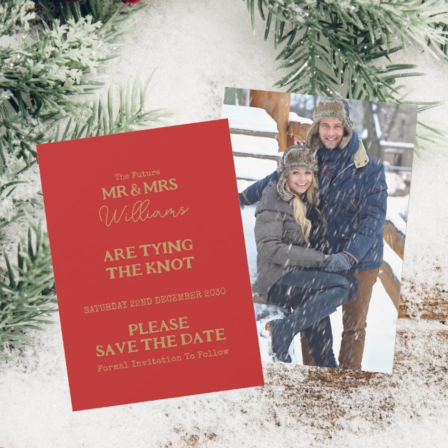 Mr And Mrs Elegant Script And Photo Wedding Save The Date (Front And Back)
