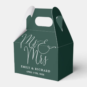 Mr And Mrs Elegant Script Emerald Green Wedding Favor Box