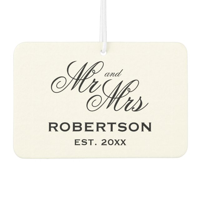 Mr and Mrs elegant script typography wedding favou Air Freshener (Front)