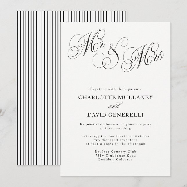 Mr. and Mrs. Elegant Script Wedding Invitation (Front/Back)