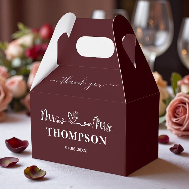 Mr and Mrs Elegant Simple | Deep Burgundy Favor Box (Creator Uploaded)