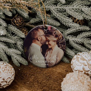Mr. and Mrs. Elegant Wedding Monogram Photo Ornament