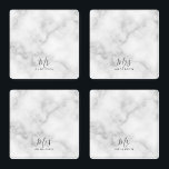 Mr and Mrs | Elegant White Marble Modern Script Coaster Set<br><div class="desc">"Mr and Mrs" Elegant White Marble Modern Script Personalized Couple Gift

Perfect as wedding gifts for newlywed,  wedding anniversary gifts,  Valentine's day gifts and gift for any occasions.</div>