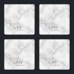 Mr and Mrs | Elegant White Marble Modern Script Coaster Set<br><div class="desc">"Mr and Mrs" Elegant White Marble Modern Script Personalized Couple Gift

Perfect as wedding gifts for newlywed,  wedding anniversary gifts,  Valentine's day gifts and gift for any occasions.</div>