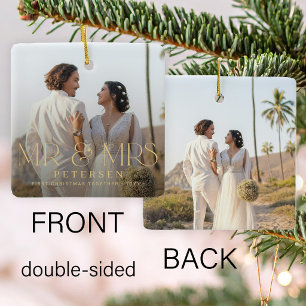 Mr and Mrs First Christmas custom 2 photo Ceramic Ornament
