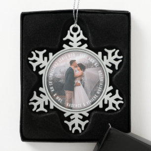 Mr And Mrs First Christmas Holiday Wedding Photo Snowflake Pewter Christmas Ornament