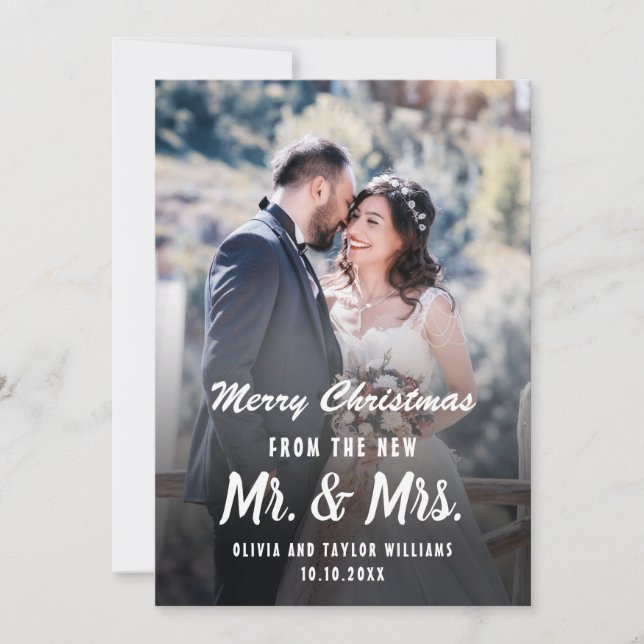 Mr And Mrs First Christmas Newlywed Custom Photo Holiday Card (Front)