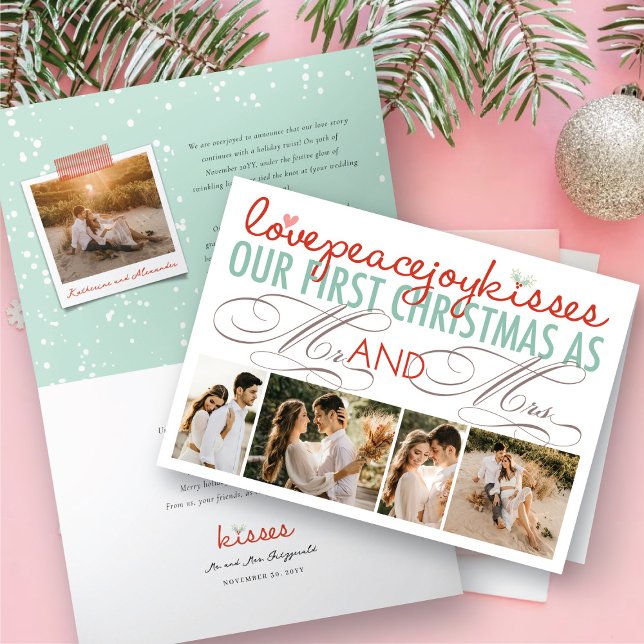 Mr And Mrs First Christmas Photo Collage Wedding Holiday Card (Creator Uploaded)