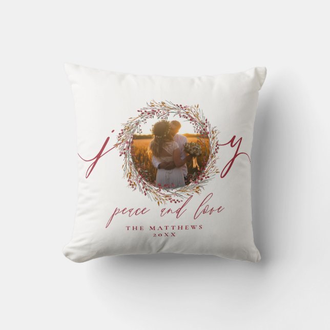 Mr and Mrs First Christmas Photo Wedding Keepsake Throw Pillow (Front)