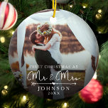 Mr and Mrs First Married Christmas Custom Photo Ceramic Ornament<br><div class="desc">Celebrate your first holiday as newlyweds with our Mr. and Mrs. First Married Christmas Custom Photo Ceramic Ornament,  featuring an elegant script and a modern design. Personalize it with your favourite photo to create a beautiful keepsake,  perfect for commemorating your first Christmas together as a married couple!</div>
