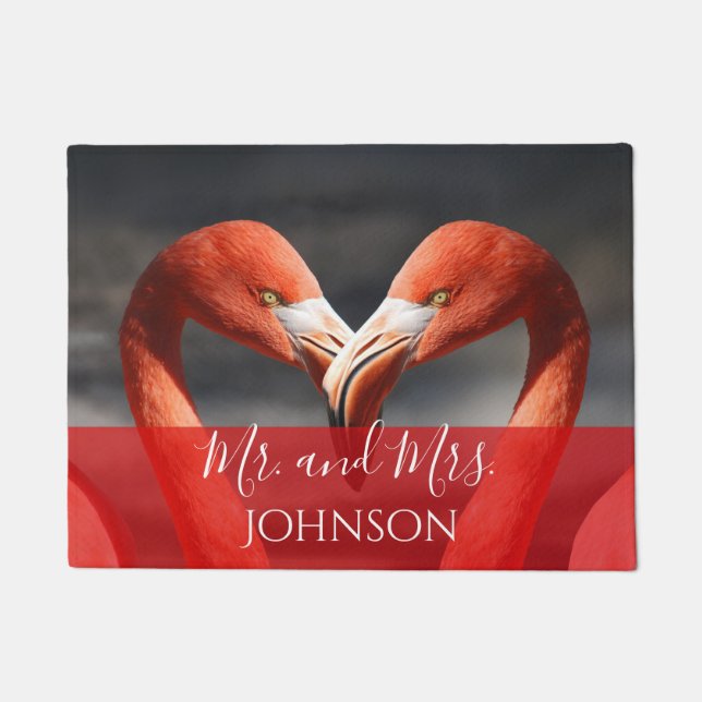 Mr and Mrs Flamingos in love Doormat (Front)