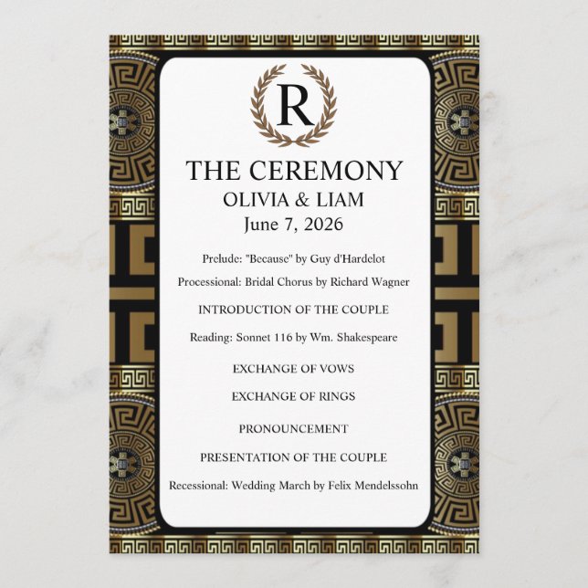 Mr. and Mrs. Formal Classical Grecian Key of Life Program (Front)