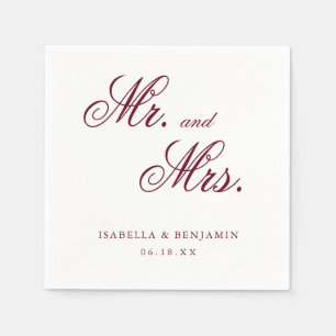 Mr. and Mrs. Formal Elegant Burgundy Wedding Napkin