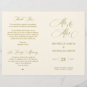 Mr and Mrs, Gold font, Foldable Wedding Program