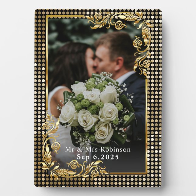 Mr. and Mrs. Gold Frame Wedding Photo Plaque (Front)