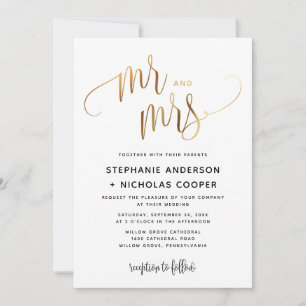 Mr and Mrs Gold Lovely Script Typography Wedding Invitation