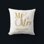 Mr and Mrs Gold Script Elegant Modern Wedding Gift Throw Pillow<br><div class="desc">Mr and Mrs Gold Script Elegant Modern Wedding Gift Throw Pillow. Perfect keepsake gift for your favourite newly weds,  couple and wedding party. Easy to customize. Get yours today!</div>
