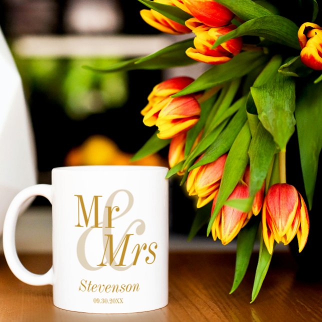 Mr and Mrs Gold Script Wedding Gift Coffee Mug (Creator Uploaded)