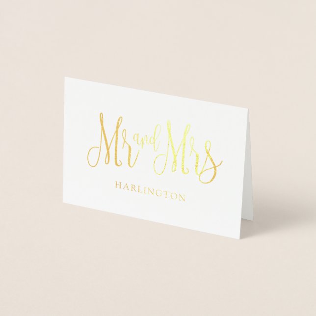 Mr and Mrs gold thank you card. Classic wedding Foil Card (Front)