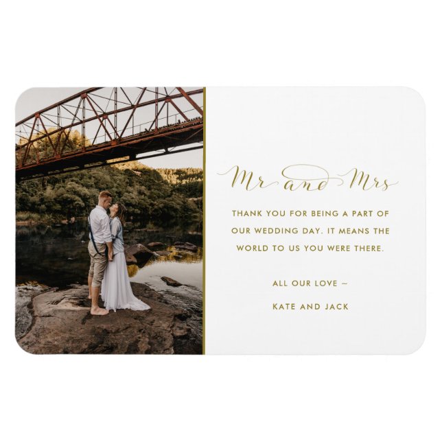 Mr and Mrs Gold Wedding Photo Thank You Magnet (Horizontal)