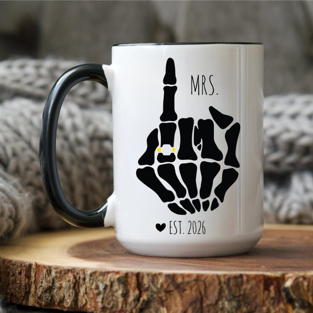 Mr And Mrs Goth Bride Skeleton Hand Engagement Gif Mug (Creator Uploaded)