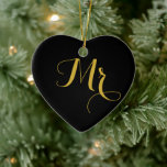 Mr and Mrs Heart Shaped Ceramic Ornament<br><div class="desc">Celebrate your love with this elegant Mr. and Mrs. Heart Shaped Ceramic Ornament. Perfect for weddings,  anniversaries,  or keepsakes,  this charming ornament features a delicate heart design with customizable text. A timeless memento to cherish your special bond and decorate your home with romance.</div>