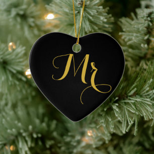 Mr and Mrs Heart Shaped Ceramic Ornament