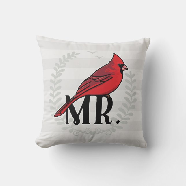 Mr and Mrs His and Hers Mr. Cardinal Throw Pillow (Front)