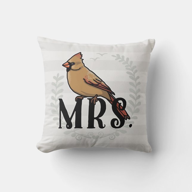 Mr and Mrs His and Hers Mrs. Cardinal Throw Pillow (Front)