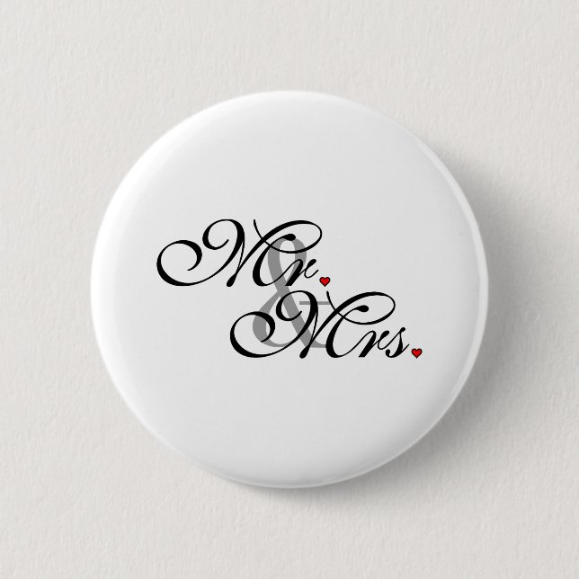 Mr. and Mrs. Husband Wife His Her Newly Weds 2 Inch Round Button (Front)