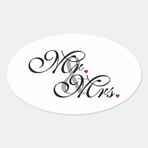 Mr. and Mrs. Husband Wife His Her Newly Weds Oval Sticker