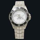 Mr. and Mrs. Husband Wife His Her Newly Weds Watch<br><div class="desc">Click the "CUSTOMIZE IT!" button to reveal a colour selector and change the background colour of this product to your favourite custom colour. A classic monogram for Mr. and Mrs. for newly weds established couples mom dad girlfriend or boyfriend. A perfect last minute gift idea. Mr. and Mrs. Husband Wife...</div>