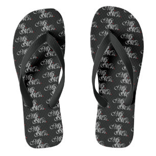 Mr. and Mrs. Husband Wife His Hers Newly Weds Flip Flops