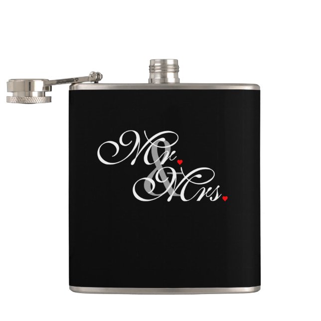 Mr. and Mrs. Husband Wife His Hers Newly Weds Hip Flask (Opened)