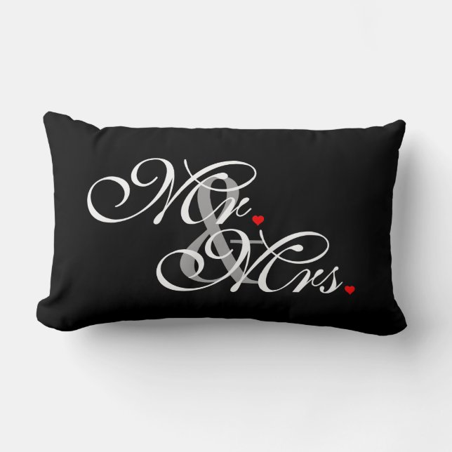 Mr. and Mrs. Husband Wife His Hers Newly Weds Lumbar Pillow (Front)